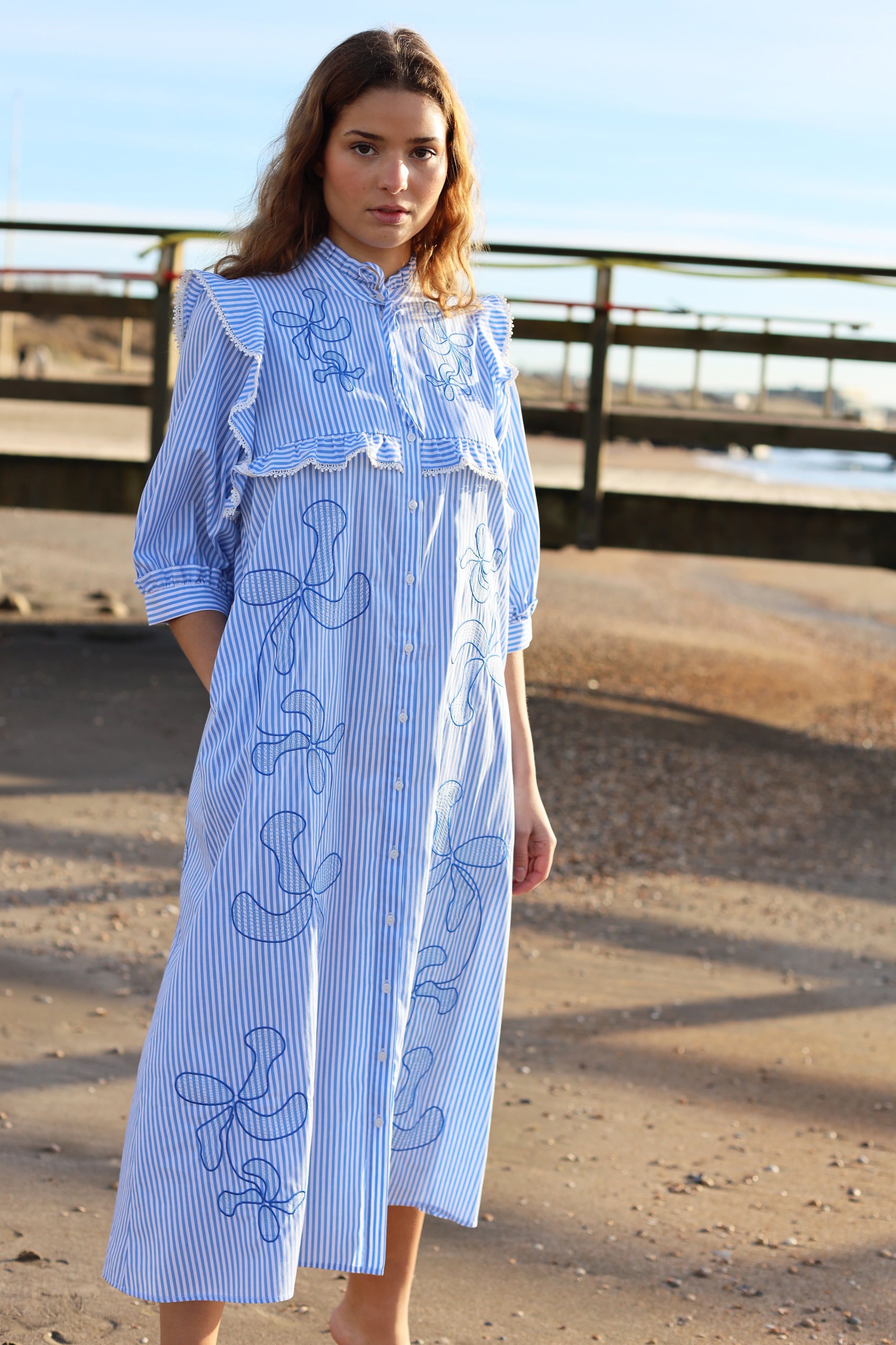 CRAS Codycras Dress Dress 8072 White Blue Stripe