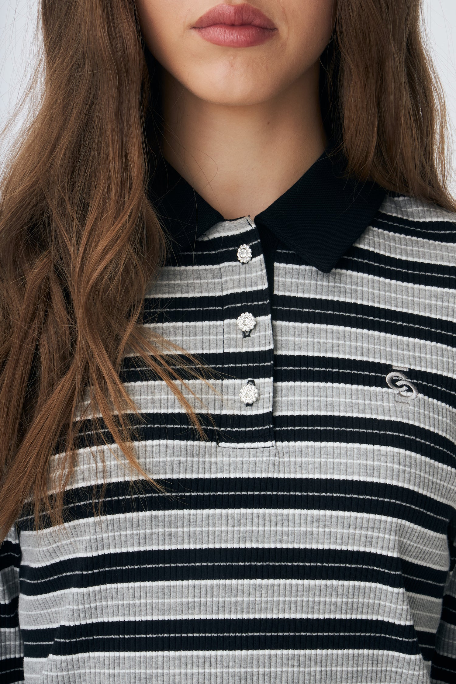 CRAS Lesliecras Polo Blouse Blouse 8136 Grey Black Stripe