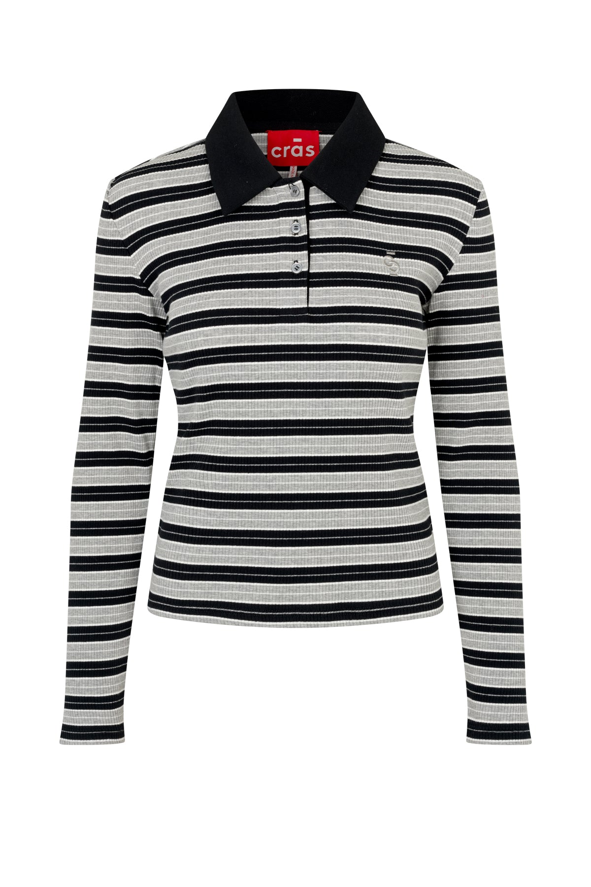 CRAS Lesliecras Polo Blouse Blouse 8136 Grey Black Stripe