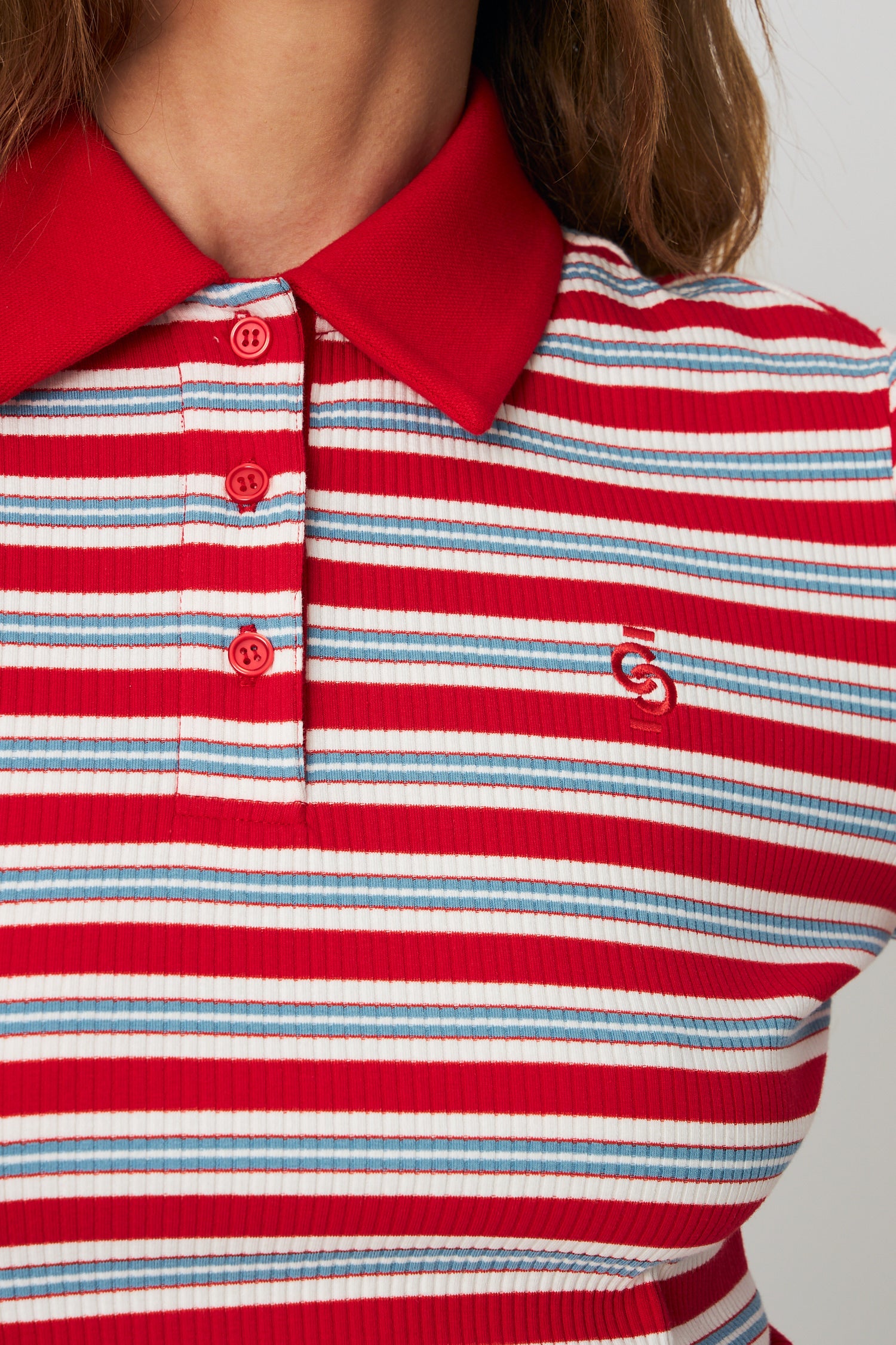 CRAS Lesliecras Polo Blouse Blouse 8148 Red Blue Stripe