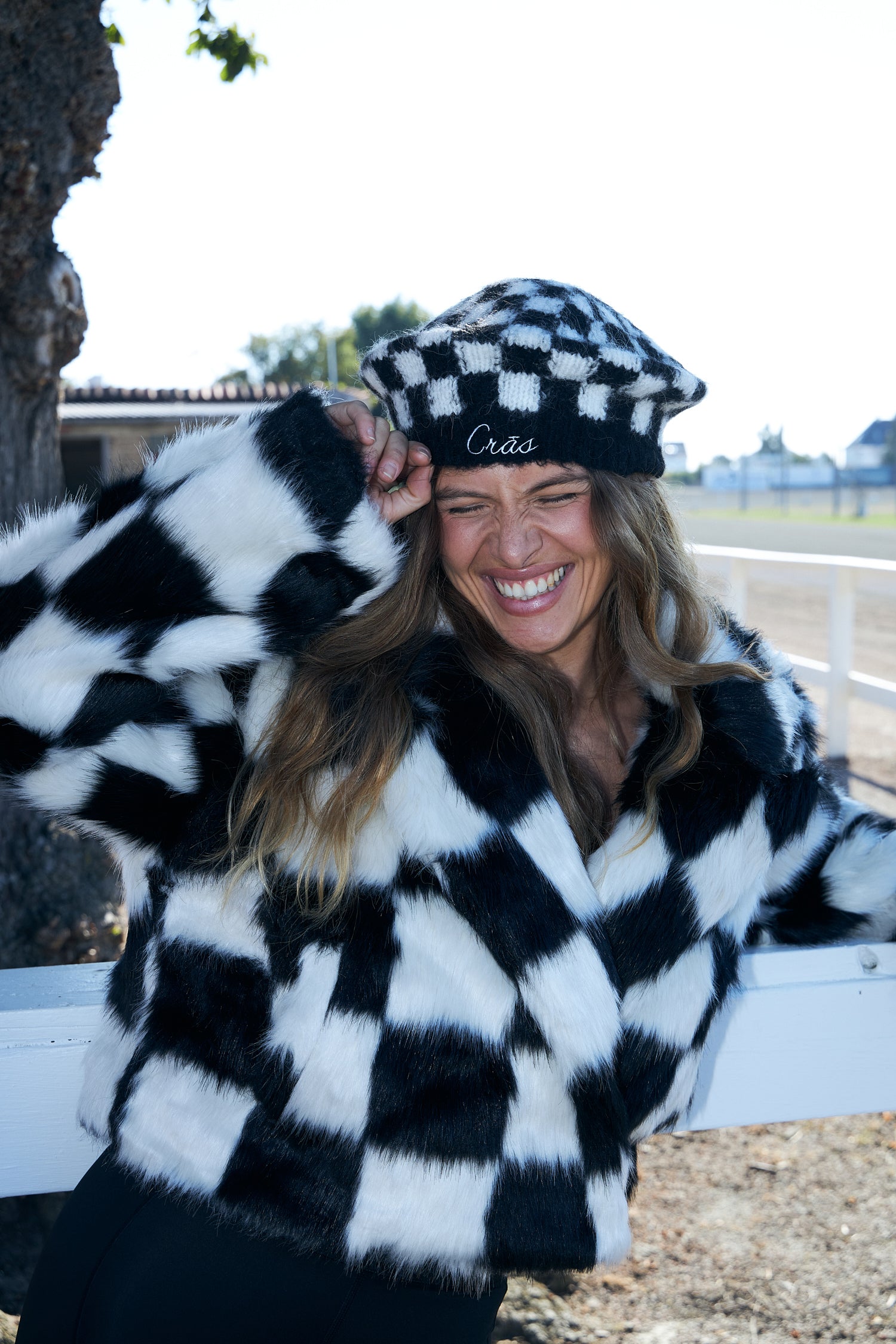 CRAS Skylarcras Beret Knit 8103 White Black Check