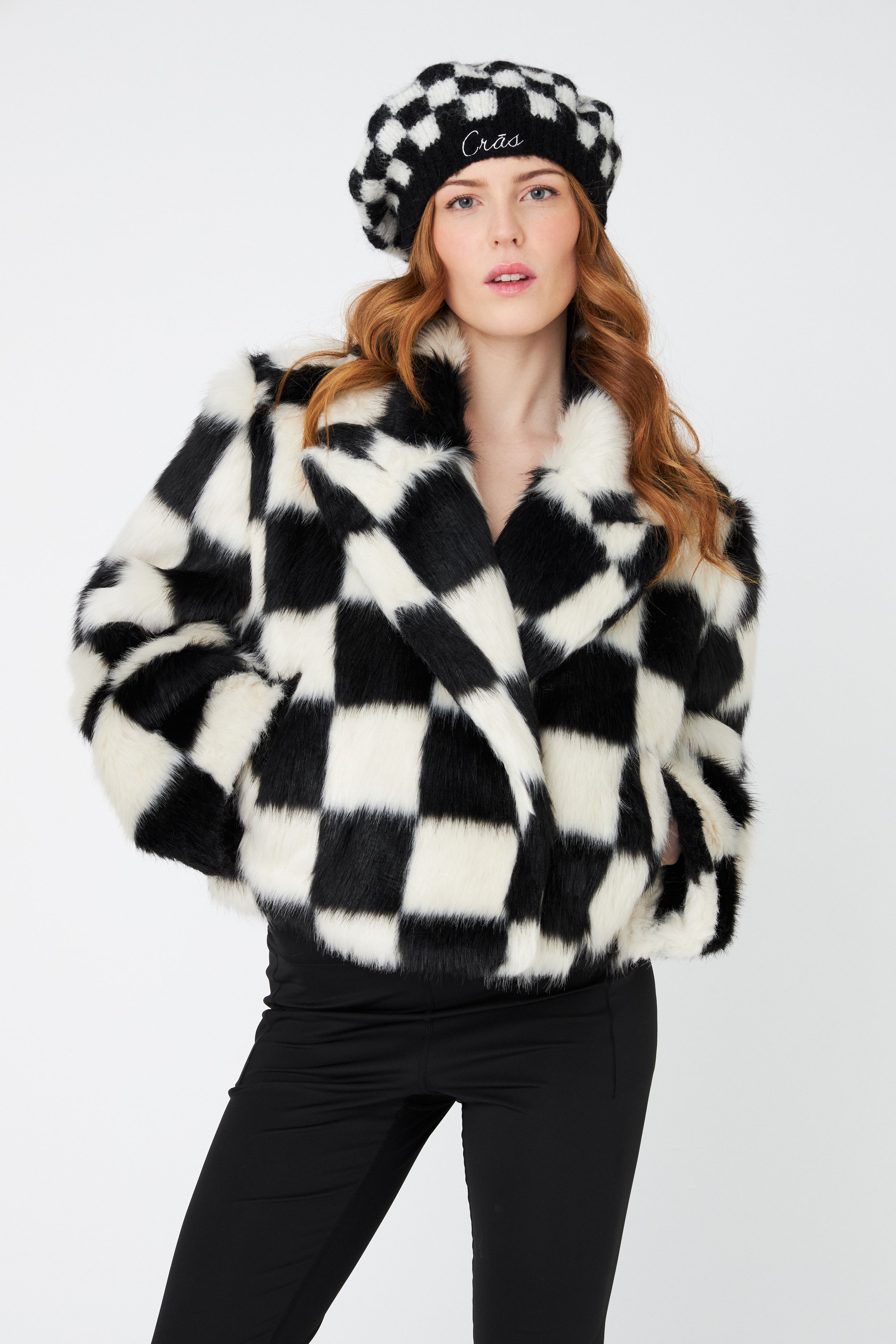 CRAS Skylarcras Beret Knit 8103 White Black Check