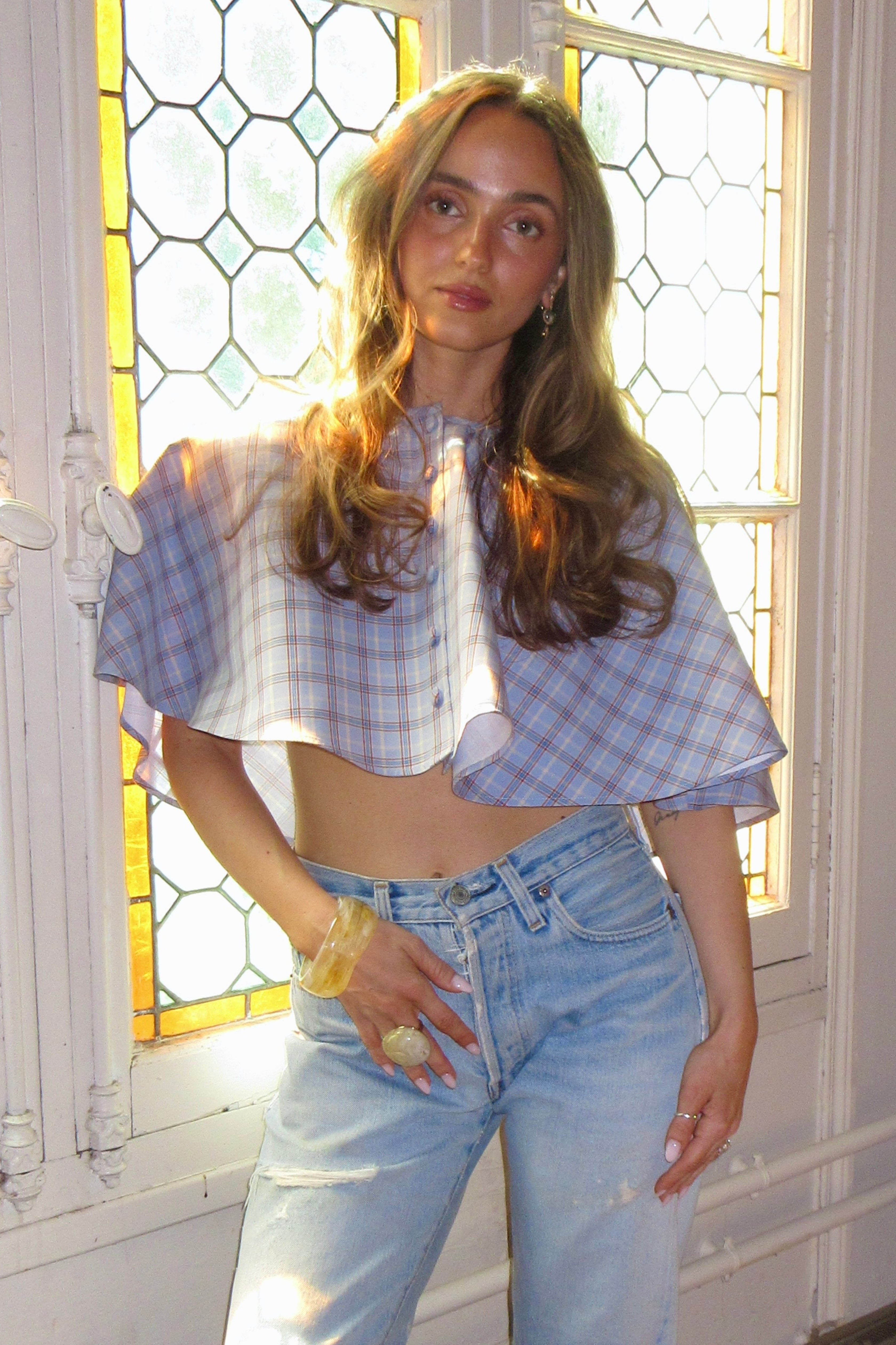 Cras Exclusive Dollycras Cape Vest Blue Check