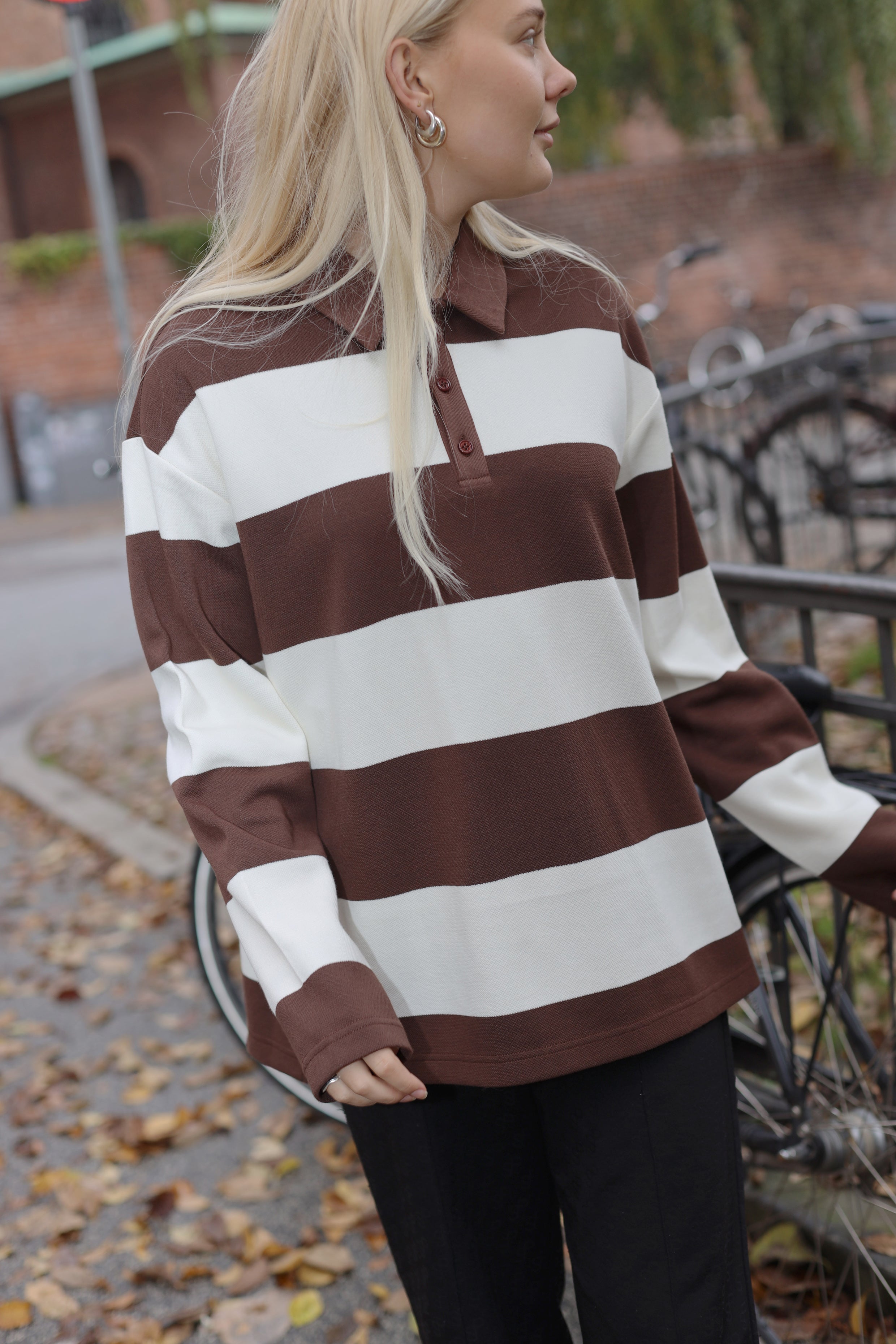 Cras Exclusive Polocras Blouse Blouse 8102 White Brown Stripe